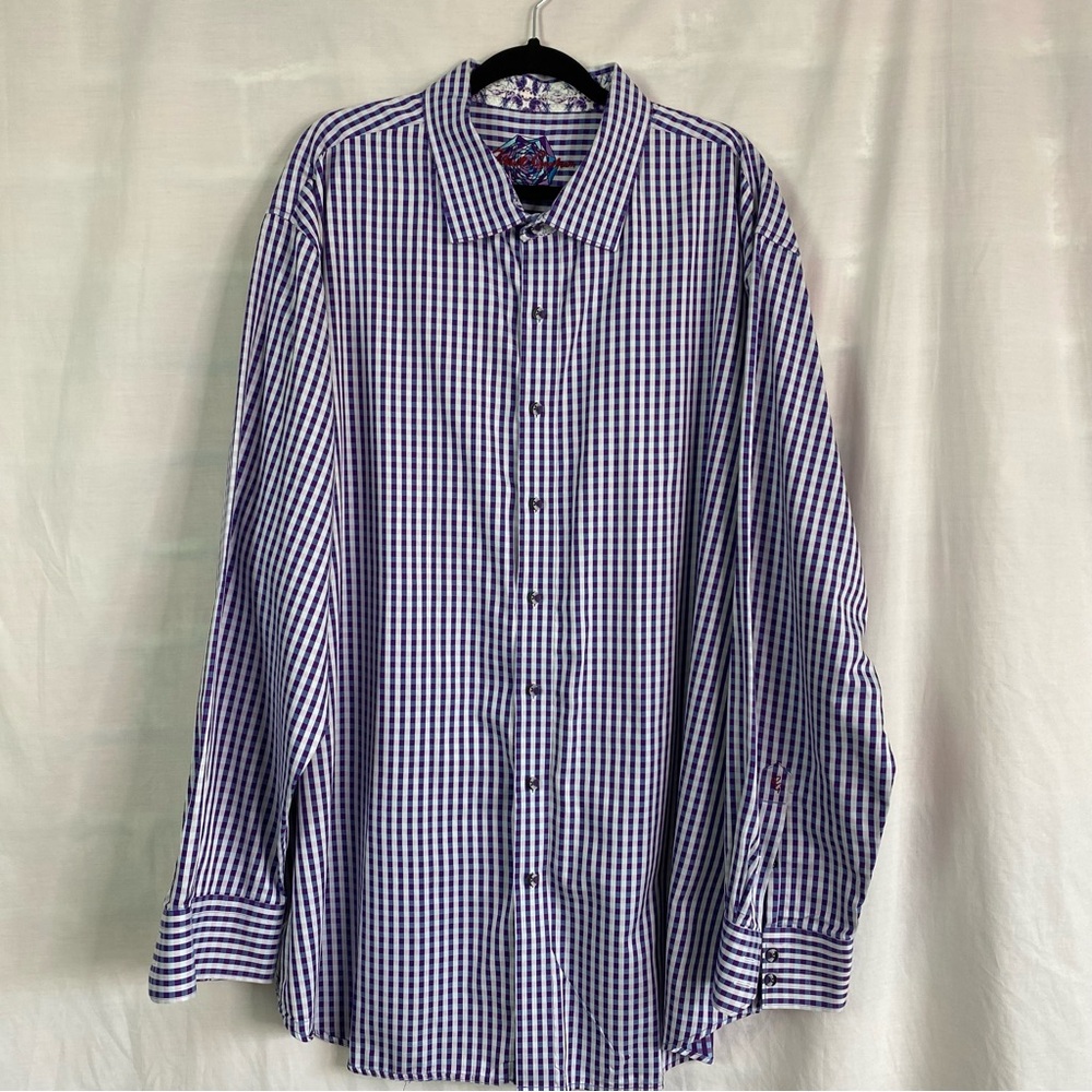 Robert Graham Purple and White Plaid Long Sleeve Button Up Shirt 3XL